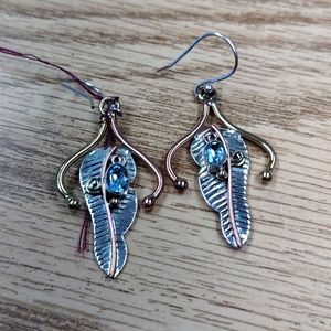 New Sterlibg Sikver Blue Topaz feather earrings
